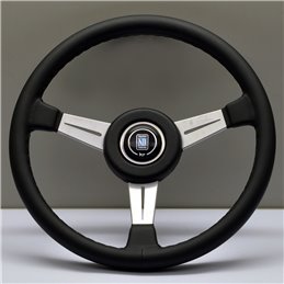 Volant Nardi Classic ND36, Cuir Noir, Branches Alu, Coutures Grises, Tulipé 40mm, Ø36 cm, Centre Noir