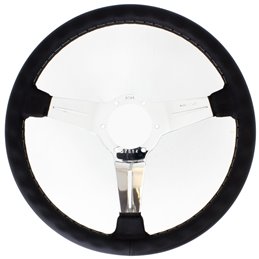 Volant Nardi Classic ND36, Cuir Noir, Branches Chromées, Coutures Grises, Tulipé 40mm, Ø36 cm