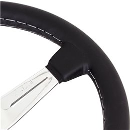 Volant Nardi Classic ND36, Cuir Noir, Branches Chromées, Coutures Grises, Tulipé 40mm, Ø36 cm