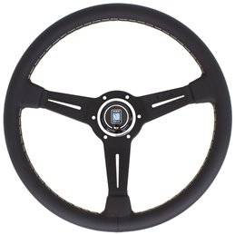 Volant Nardi Classic ND36, Cuir Noir, Branches Noires, Coutures Grises, Tulipé 40mm, Ø36 cm