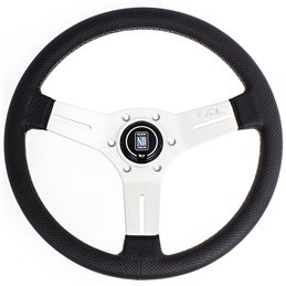 Volant Nardi Competition, Cuir Noir Perforé, Branches Alu, Coutures Grises, Tulipé 40mm, Ø33 cm