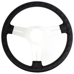 Volant Nardi Competition, Cuir Noir Perforé, Branches Alu, Coutures Grises, Tulipé 40mm, Ø33 cm