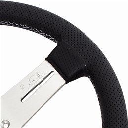 Volant Nardi Competition, Cuir Noir Perforé, Branches Alu, Coutures Grises, Tulipé 40mm, Ø33 cm
