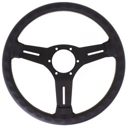 Volant Nardi Competition, Cuir Noir Perforé, Branches Noires, Coutures Grises, Tulipé 40mm, Ø33 cm