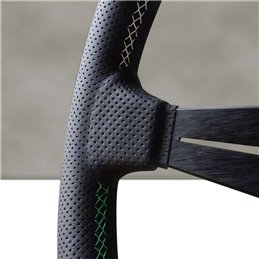 Volant Nardi Deep Corn, Cuir Noir Perforé, Branches Noires, Coutures Italia Segmentées, Tulipé 50mm, Ø33 cm