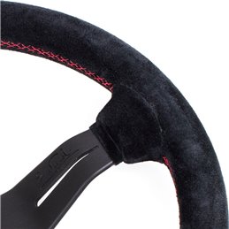 Volant Nardi Deep Corn, Cuir Noir Retourné, Branches Noires, Coutures Rouges, Tulipé 50mm, Ø33 cm