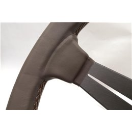 Volant Nardi Deep Corn, Cuir Brun, Branches Grises, Coutures Brunes, Tulipé 75mm, Ø35 cm