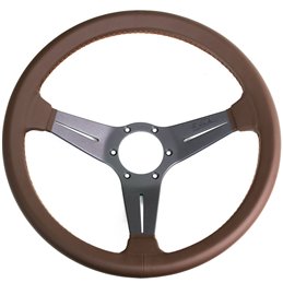 Volant Nardi Deep Corn, Cuir Brun, Branches Grises, Coutures Brunes, Tulipé 75mm, Ø35 cm