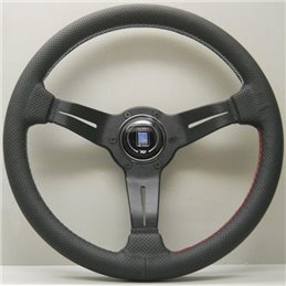 Volant Nardi Deep Corn, Cuir Noir Perforé, Branches Noires, Coutures Italia Segmentées, Tulipé 75mm, Ø35 cm
