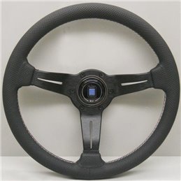 Volant Nardi Deep Corn, Cuir Noir Perforé, Branches Noires, Coutures Italia, Tulipé 75mm, Ø35 cm