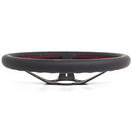 Volant Nardi Deep Corn, Cuir Noir Perforé, Branches Noires, Coutures Rouges, Tulipé 75mm, Ø35 cm
