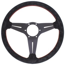 Volant Nardi Deep Corn, Cuir Noir Retourné, Branches Noires, Coutures Rouges, Tulipé 75mm, Ø35 cm