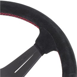 Volant Nardi Deep Corn, Cuir Noir Retourné, Branches Noires, Coutures Rouges, Tulipé 75mm, Ø35 cm
