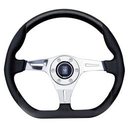 Volant Nardi Kallista, Cuir Noir Perforé, Branches Chromées, Ø35 cm