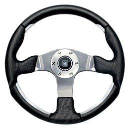 Volant Nardi ND1, Cuir Noir Perforé, Branches Chromées, Ø35 cm