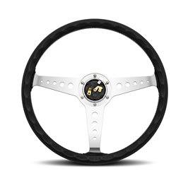 Volant Momo California Tulipé 34mm, Cuir Noir, Branches Chromées, Ø36 cm