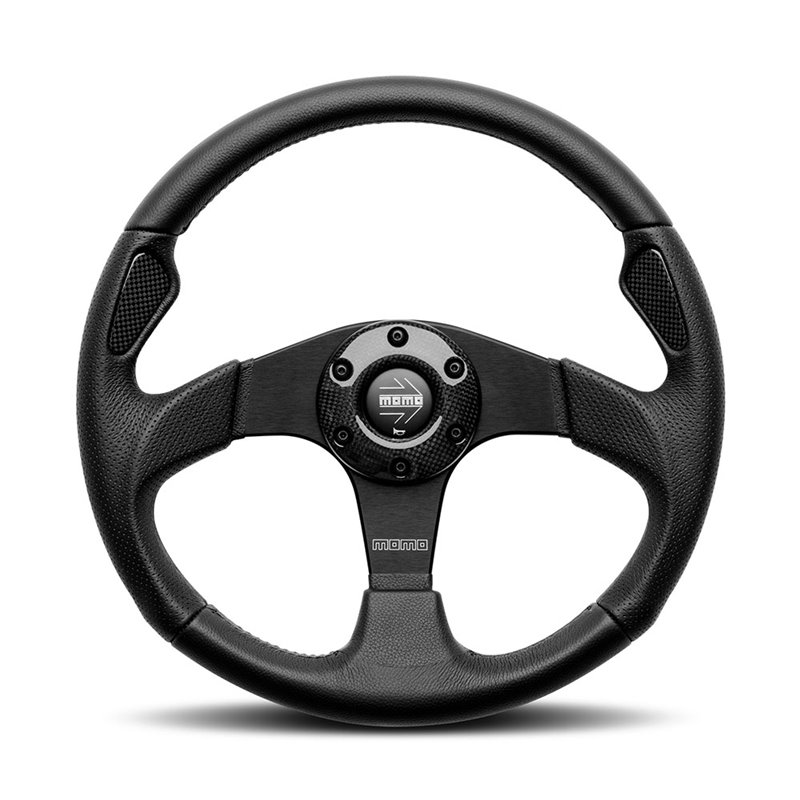 Volant Momo Jet Tulipé 42mm, Cuir Noir, Branches Noires, Ø35 cm
