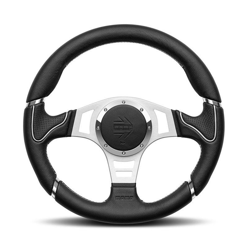 Volant Momo Millenium Sport Tulipé 40mm, Cuir Noir, Branches Alu, Ø35 cm