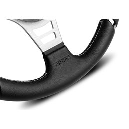Volant Momo Millenium Sport Tulipé 40mm, Cuir Noir, Branches Alu, Ø35 cm