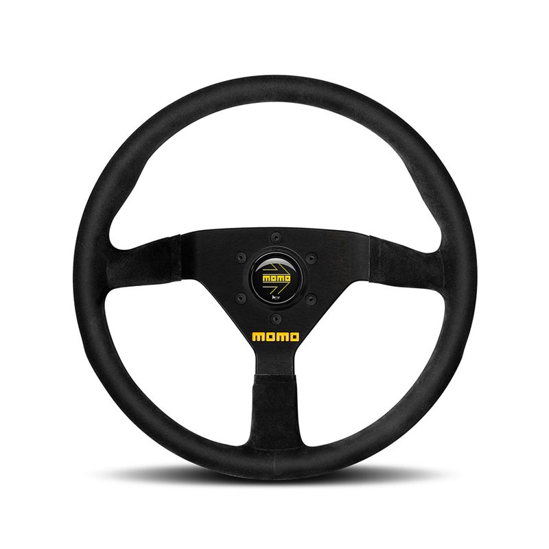 Volant Momo Mod. 78 Tulipé 40mm, Cuir Noir Retourné, Branches Noires, Ø32 cm