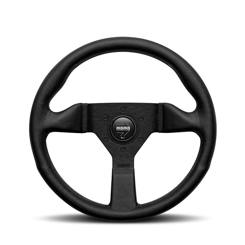 Momo Montecarlo Steering Wheel 40mm Dish, Black Leather, Black Spokes, Ø32 cm