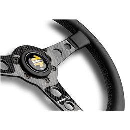 Volant Momo Prototipo 6C Tulipé 39mm, Cuir Noir, Branches Carbone, Ø35 cm