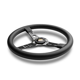 Volant Momo Prototipo 6C Tulipé 39mm, Cuir Noir, Branches Carbone, Ø35 cm