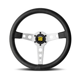 Volant Momo Prototipo Heritage Tulipé 39mm, Cuir Noir, Branches Alu, Ø35 cm
