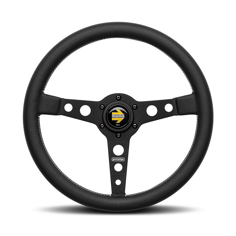 Volant Momo Prototipo Tulipé 39mm, Cuir Noir, Branches Noires, Ø35 cm