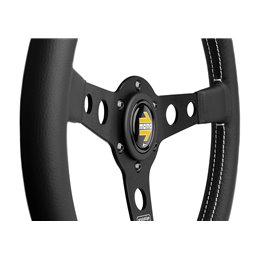 Volant Momo Prototipo Tulipé 39mm, Cuir Noir, Branches Noires, Ø35 cm