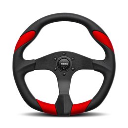 Volant Momo Quark Tulipé 40mm, Cuir Noir & Rouge, Branches Noires, Ø35 cm