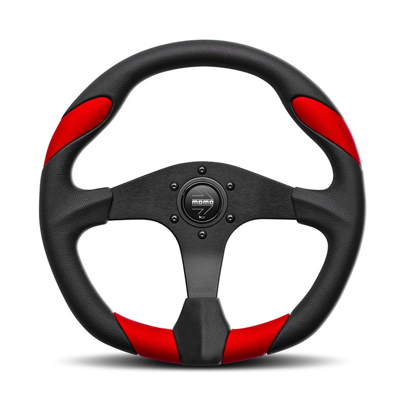 Volant Momo Quark Tulipé 40mm, Cuir Noir & Rouge, Branches Noires, Ø35 cm