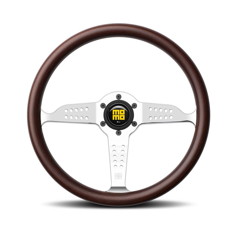 Volant Momo Super Grand Prix Tulipé 37mm, Bois, Branches Chromées, Ø35 cm