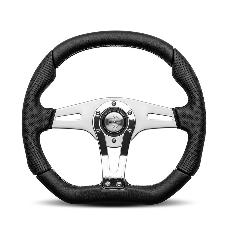 Volant Momo Trek R Tulipé 38mm, Cuir Noir, Branches Alu, Ø35 cm