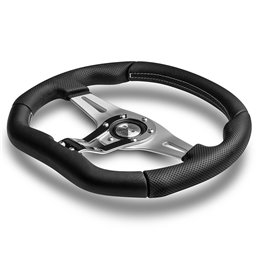 Volant Momo Trek R Tulipé 38mm, Cuir Noir, Branches Alu, Ø35 cm