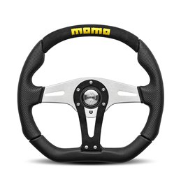 Momo Trek Steering Wheel 38mm Dish, Black Leather, Aluminium Spokes, Ø35 cm