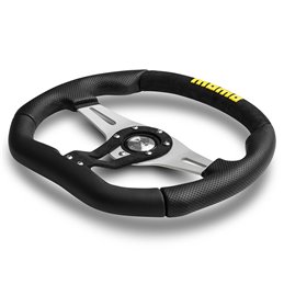 Momo Trek Steering Wheel 38mm Dish, Black Leather, Aluminium Spokes, Ø35 cm