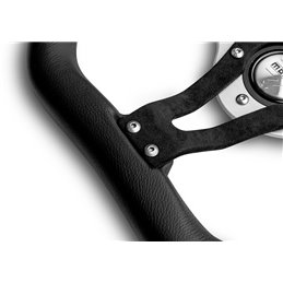 Momo Trek Steering Wheel 38mm Dish, Black Leather, Aluminium Spokes, Ø35 cm