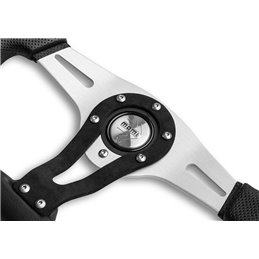 Momo Trek Steering Wheel 38mm Dish, Black Leather, Aluminium Spokes, Ø35 cm
