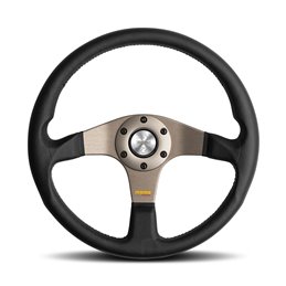 Volant Momo Tuner Tulipé 36mm, Cuir Noir, Branches Anthracite, Ø35 cm