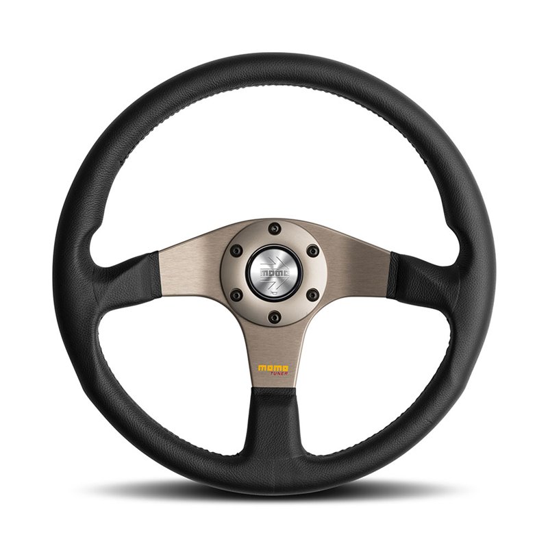 Volant Momo Tuner Tulipé 36mm, Cuir Noir, Branches Anthracite, Ø35 cm