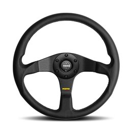 Volant Momo Tuner Tulipé 36mm, Cuir Noir, Branches Noires, Ø35 cm