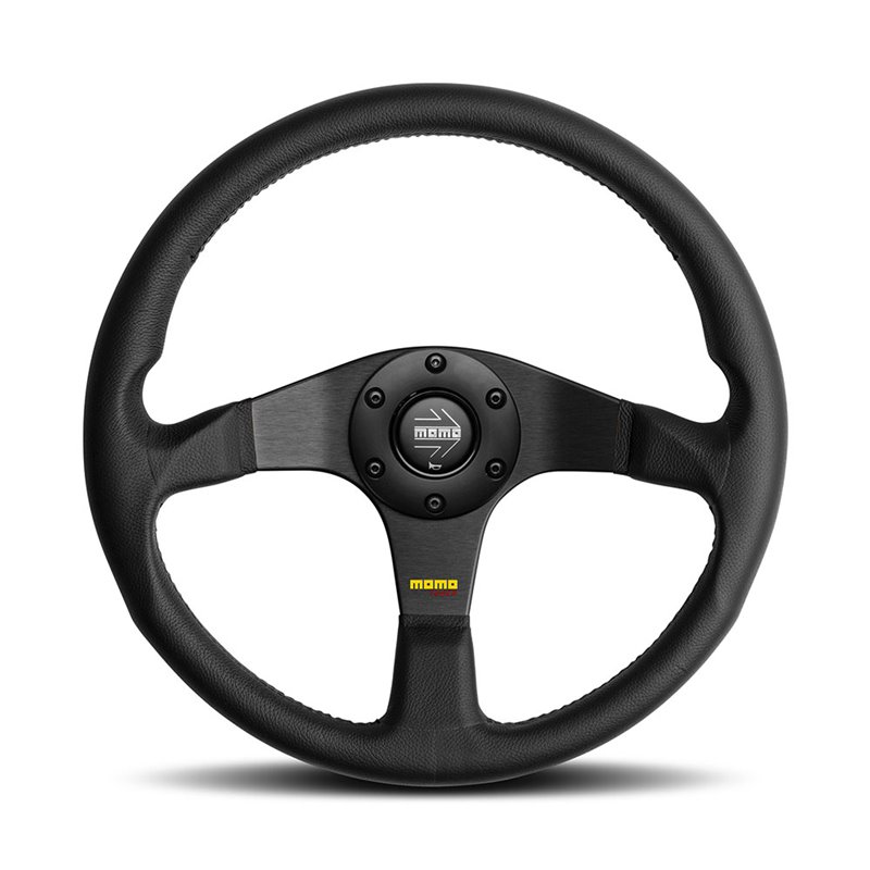 Volant Momo Tuner Tulipé 36mm, Cuir Noir, Branches Noires, Ø35 cm