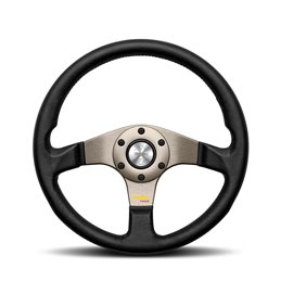 Volant Momo Tuner Tulipé 40mm, Cuir Noir, Branches Anthracite, Ø32 cm