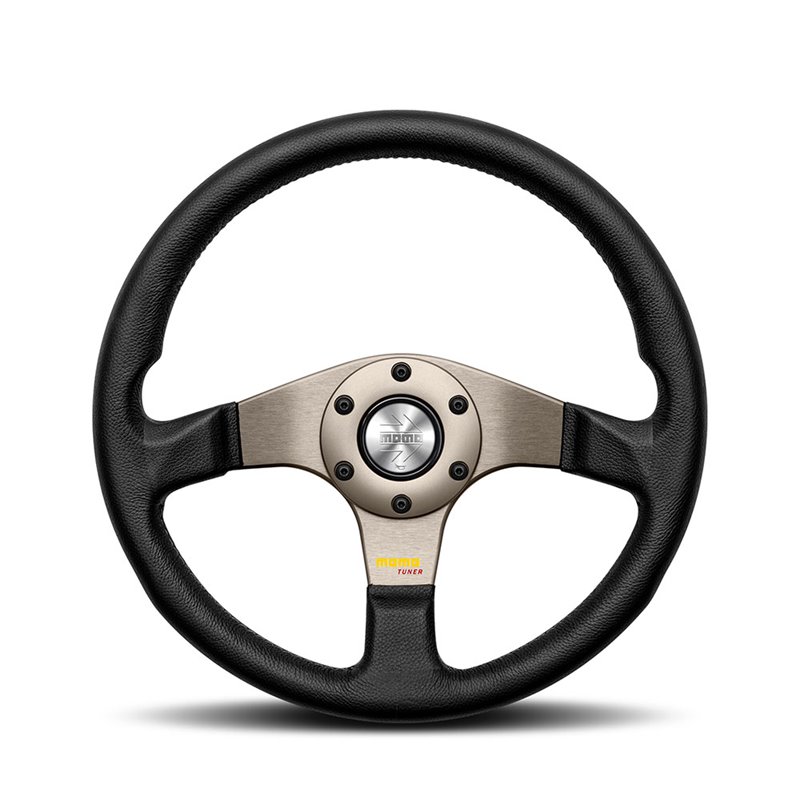 Volant Momo Tuner Tulipé 40mm, Cuir Noir, Branches Anthracite, Ø32 cm