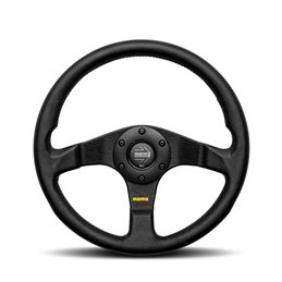 Volant Momo Tuner Tulipé 40mm, Cuir Noir, Branches Noires, Ø32 cm