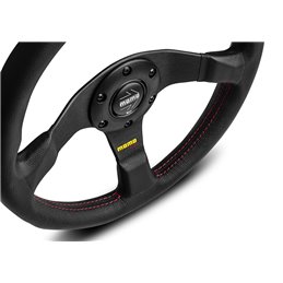 Volant Momo Tuner Tulipé 40mm, Cuir Noir, Branches Noires, Ø32 cm