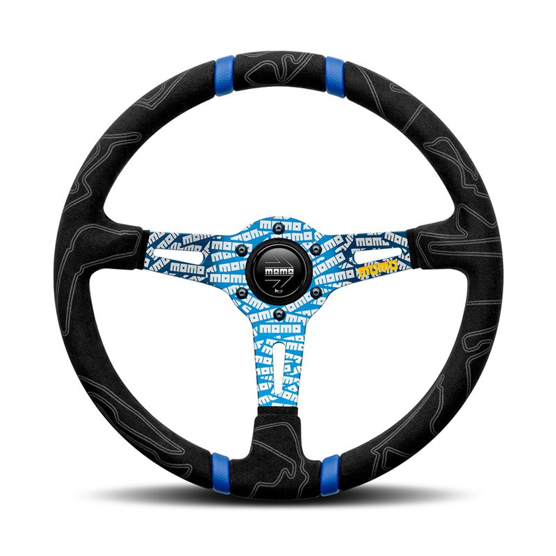 Volant Momo Ultra en Alcantara, Tulipé 90mm, Branches Bleues, Ø35 cm