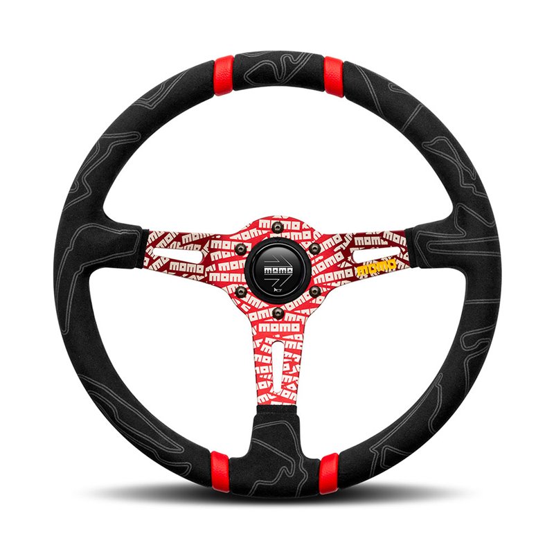Momo Ultra Steering Wheel 90mm Dish, Alcantara, Red Spokes, Ø35 cm