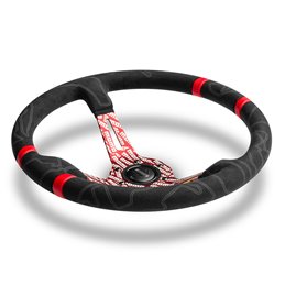 Momo Ultra Steering Wheel 90mm Dish, Alcantara, Red Spokes, Ø35 cm
